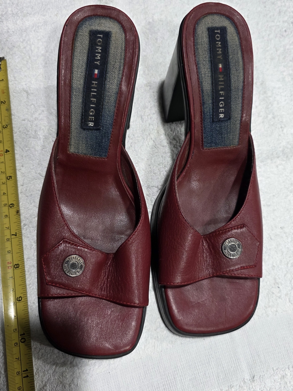 1990s Y2K Tommy Hilfiger Open Toe Sandal Slides Burgandy Red 8.5 - Picture 2 of 6